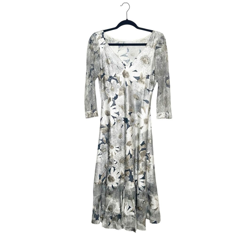 Komarov Lace Floral Midi Dress Women's Silver Cream Size Medium?